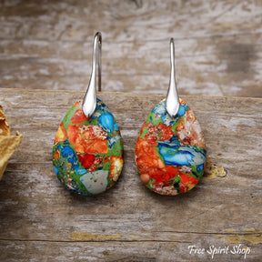 Multi-Color Sea Sediment Jasper Drop Earrings Jewelry > Gemstone