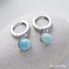Minimalist Silver Larimar Drop Earrings Hoop Jewelry > Earrings > Gemstone Earrings