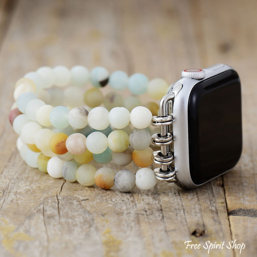 Natural Amazonite Beaded Elastic Apple Watch Band