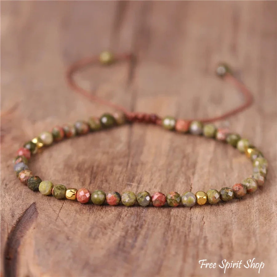 Natural Unakite Adjustable Bead Bracelet Jewelry > Gemstone