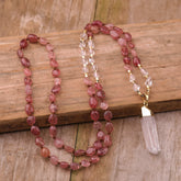 Strawberry Quartz & Clear Quartz Necklace