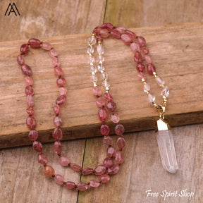 Natural White Moonstone & Clear Quartz Necklace - Jewelry > Gemstone Bead Necklace