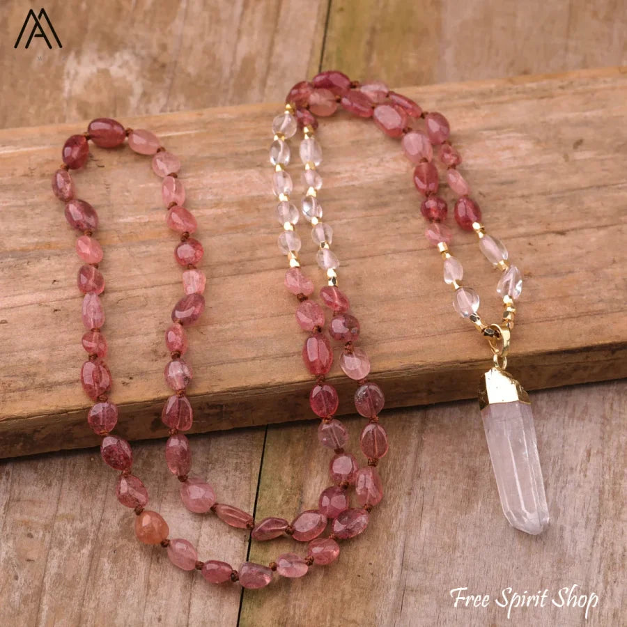 Natural Yellow Citrine & Clear Quartz Necklace - Jewelry > Gemstone Bead Necklace