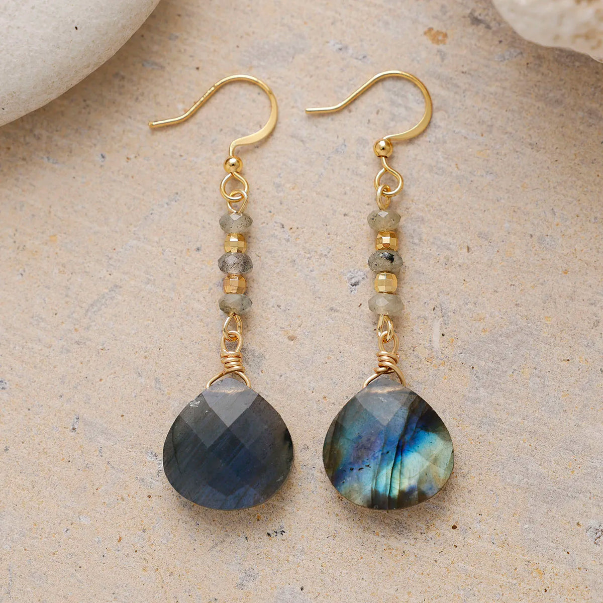 Faceted Labradorite Teardrop Dangle Earrings