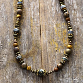 Natural Green Sandalwood & Onyx Choker Necklace For Men Necklace > Gemstone Beaded