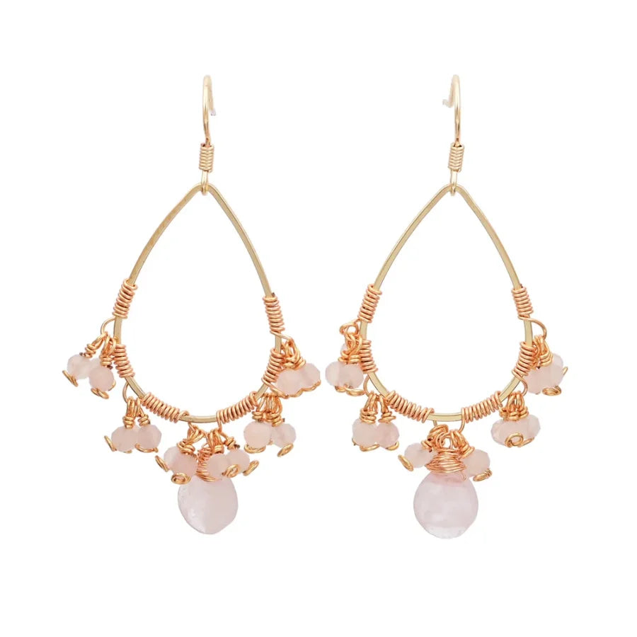 Natural Rose Quartz Crystal Bead Drop Earrings Jewelry > Gemstone