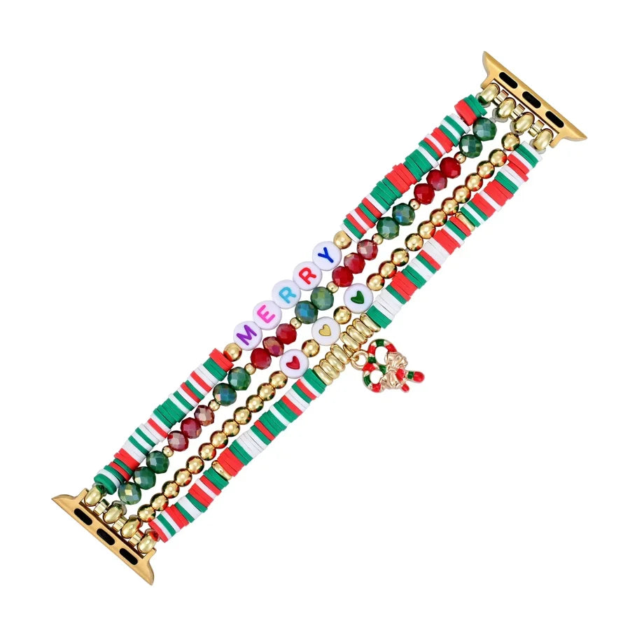 Merry Christmas Apple Watch Strap Smartwatch Band / > Gemstone Bead Beaded