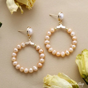 Natural Freshwater Pearl Hoop Earrings