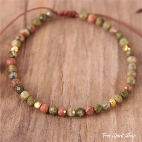 Natural Unakite Adjustable Bead Bracelet Jewelry > Gemstone