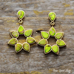 Handmade Colorful Jasper Flower Earrings Green