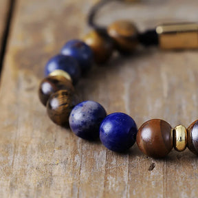 Natural Tiger Eye & Sodalite Adjustable Bead Bracelet