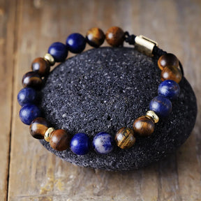 Natural Tiger Eye & Sodalite Adjustable Bead Bracelet