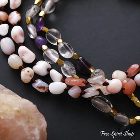 Natural Pink Opal Amethyst & Rose Quartz Gemstone Necklace Necklace > Gemstone