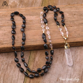 Natural Phantom Quartz & Clear Quartz Necklace - Jewelry > Gemstone Bead Necklace