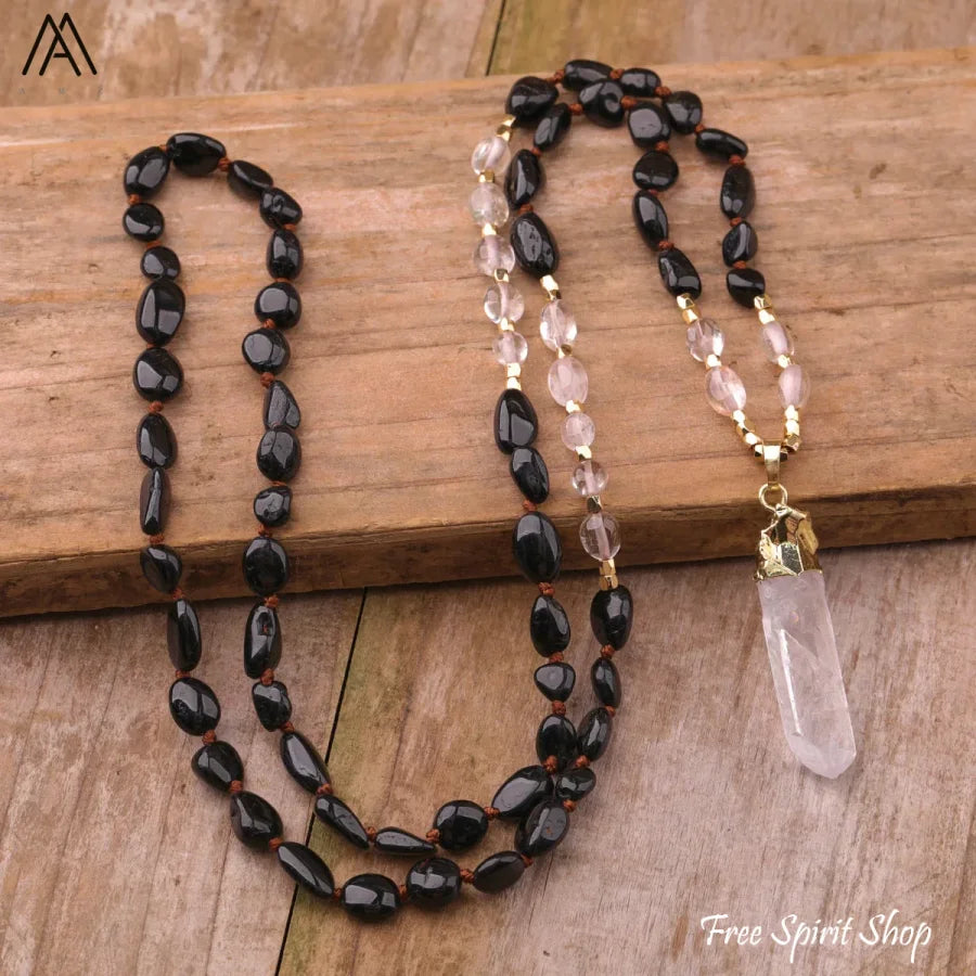 Natural Green Aventurine & Clear Quartz Necklace - Jewelry > Gemstone Bead Necklace
