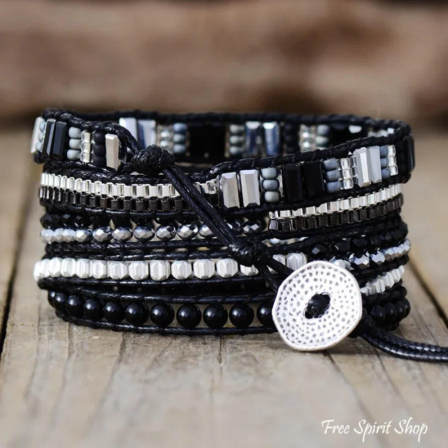 Black & Silver Beaded Wrap Bracelet Jewelry > Gemstone Bead