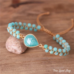 Natural Amazonite Teardrop Adjustable Bead Bracelet Jewelry > Gemstone