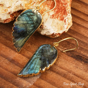 Natural Labradorite Angel Wings Earrings Jewelry > Gemstone