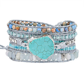 Natural Aquamarine & Turquoise Howlite Slice Wrap Bracelet Jewelry > Gemstone Bead