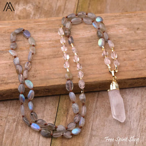 Natural Phantom Quartz & Clear Quartz Necklace - Jewelry > Gemstone Bead Necklace