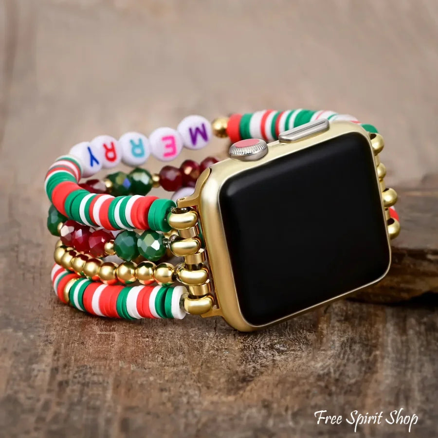 Merry Christmas Apple Watch Strap Smartwatch Band / > Gemstone Bead Beaded