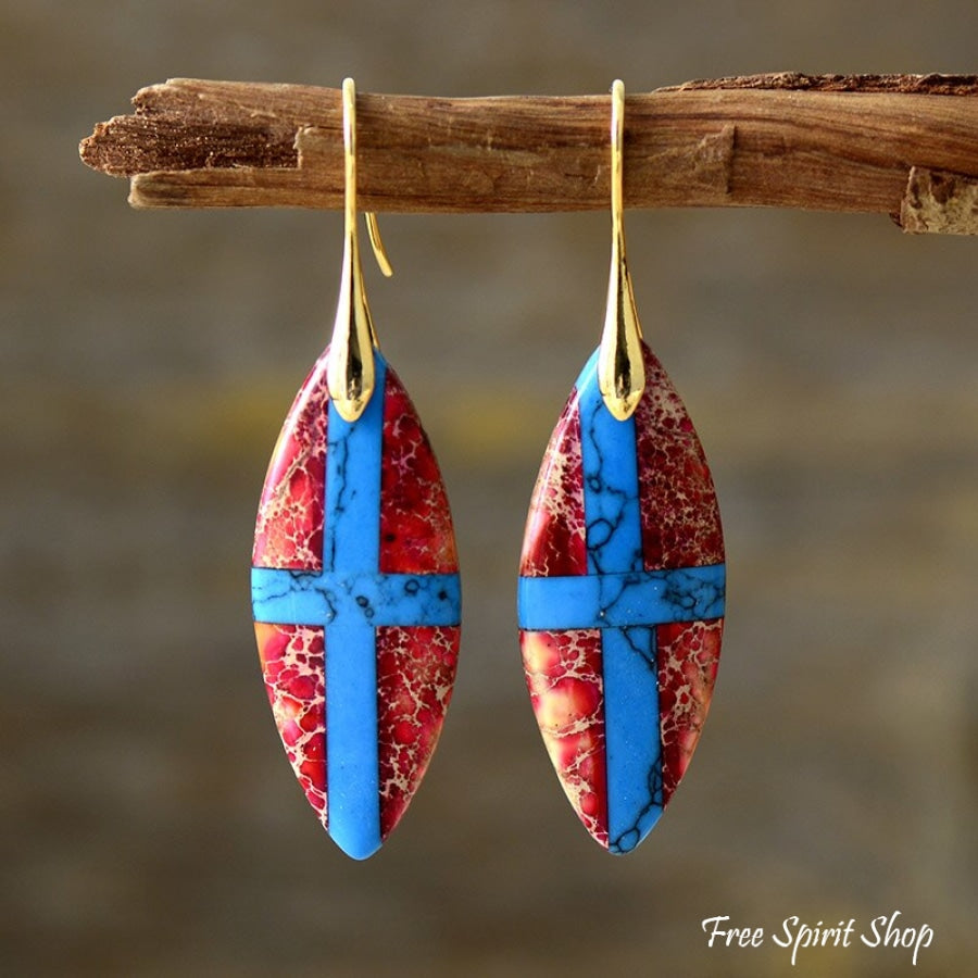 Blue Cross Imperial Jasper Drop Earrings Red Jewelry > Gemstone