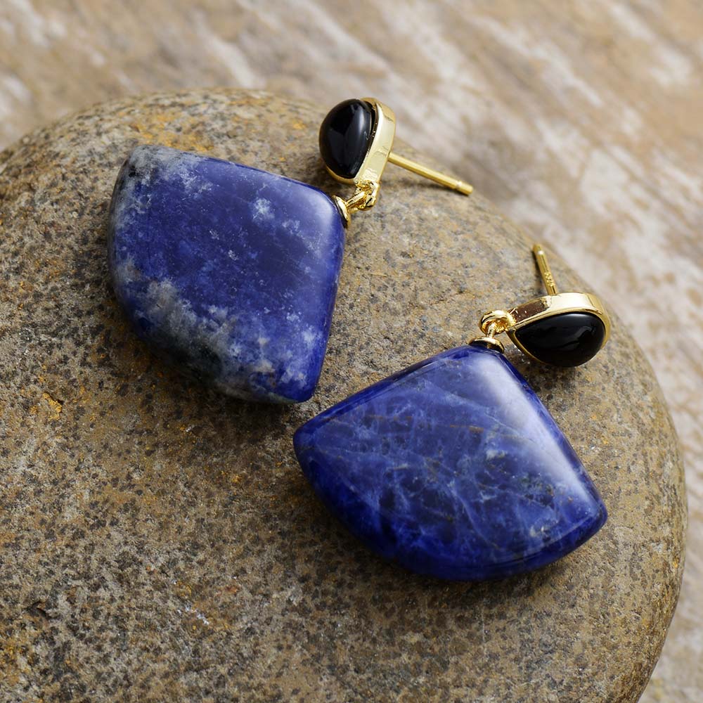 Natural Blue Sodalite Geometric Earrings