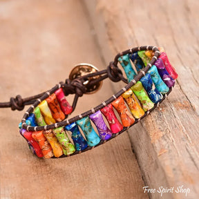 7 Chakra Jasper Tube Bead Leather Bracelet Jewelry > Bracelet > Gemstone Bead Bracelet
