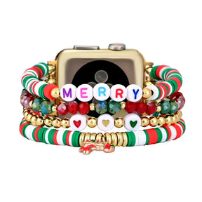 Merry Christmas Apple Watch Strap Smartwatch Band / > Gemstone Bead Beaded