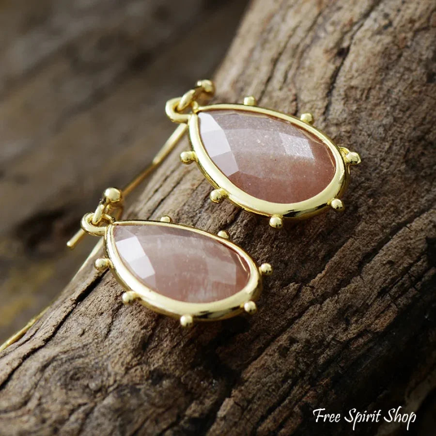 Natural Sunstone Drop Earrings Jewelry > Gemstone