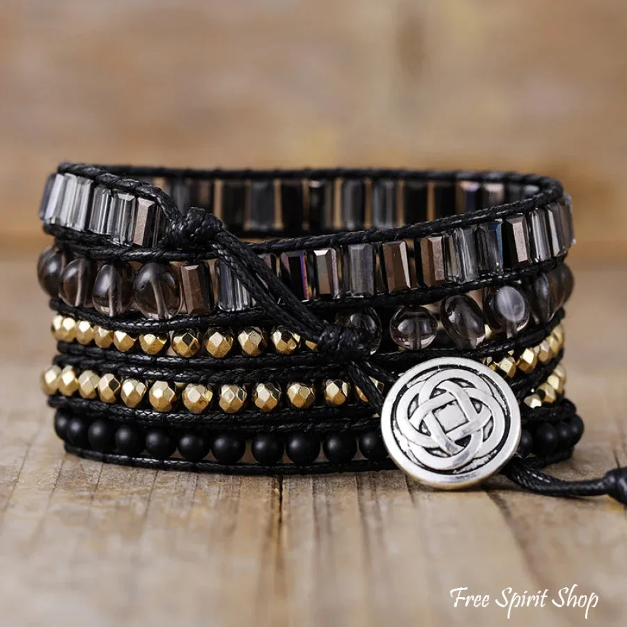 Natural Black Onyx & Gold Beads Wrap Bracelet Jewelry > Gemstone Bead