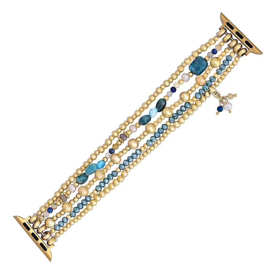 Ocean Blue Apatite Beaded Apple Watch Band Smartwatch Band / Strap > Gemstone Bead Watch Band > Beaded Apple Watch Band