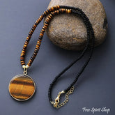 Handmade Tiger Eye Circle Pendant Necklace Necklace > Gemstone