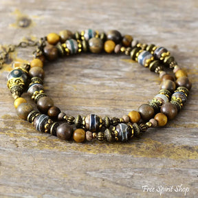 Natural Green Sandalwood & Onyx Choker Necklace For Men Necklace > Gemstone Beaded