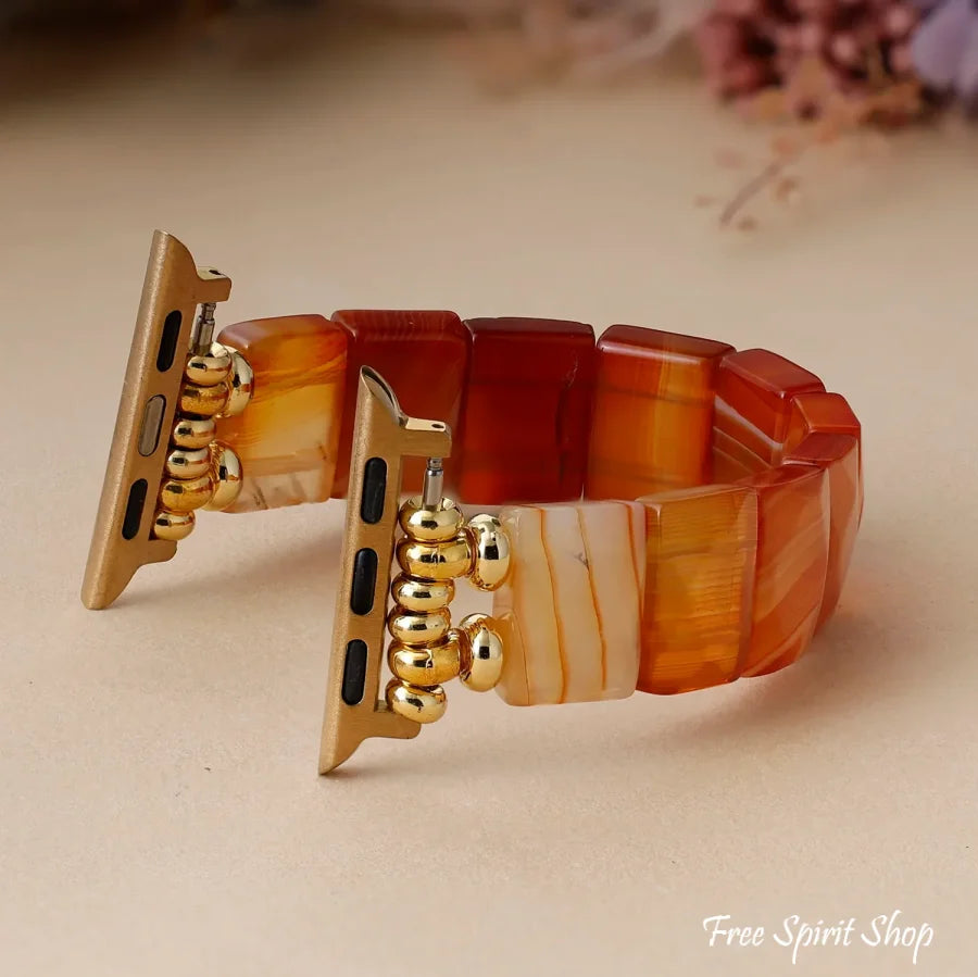 Carnelian Apple Watch Band - Smartwatch Band / Strap > Gemstone Bead Watch Band > Beaded Apple Watch Band / Strap