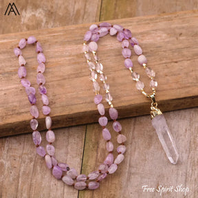Natural Yellow Citrine & Clear Quartz Necklace - Jewelry > Gemstone Bead Necklace