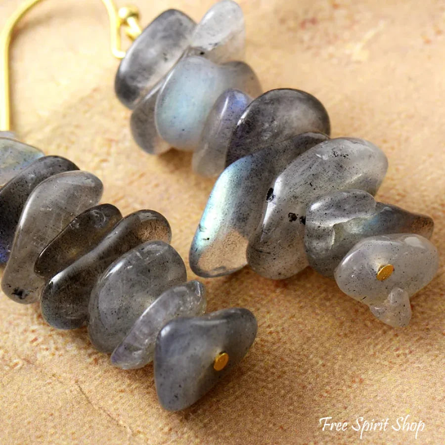 Natural Labradorite Stone Stacked Drop Earrings Jewelry > Gemstone