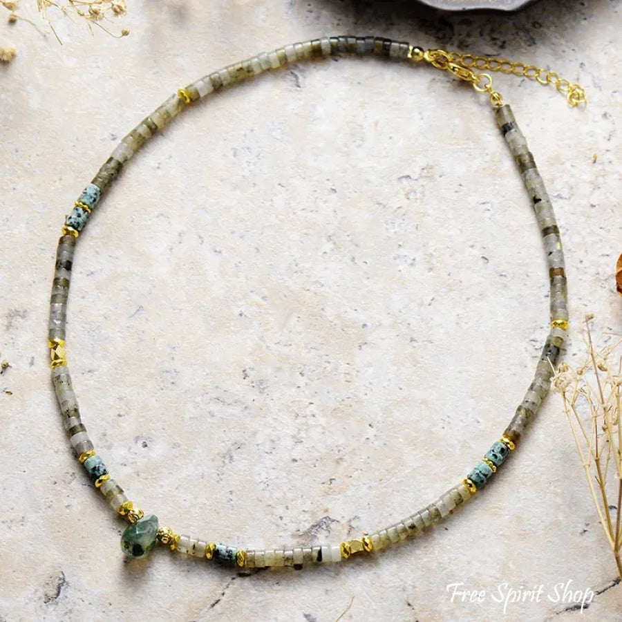 Natural Labradorite & African Turquoise Choker Necklace