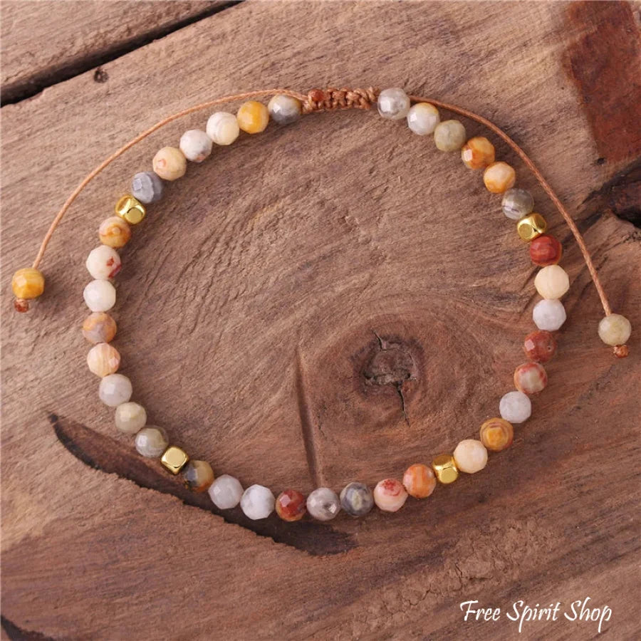 Natural Crazy Agate Minimalist Bead Bracelet / Adjustable Jewelry > Gemstone