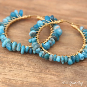 Irregular Blue Apatite Gemstone Circle Earrings Jewelry >