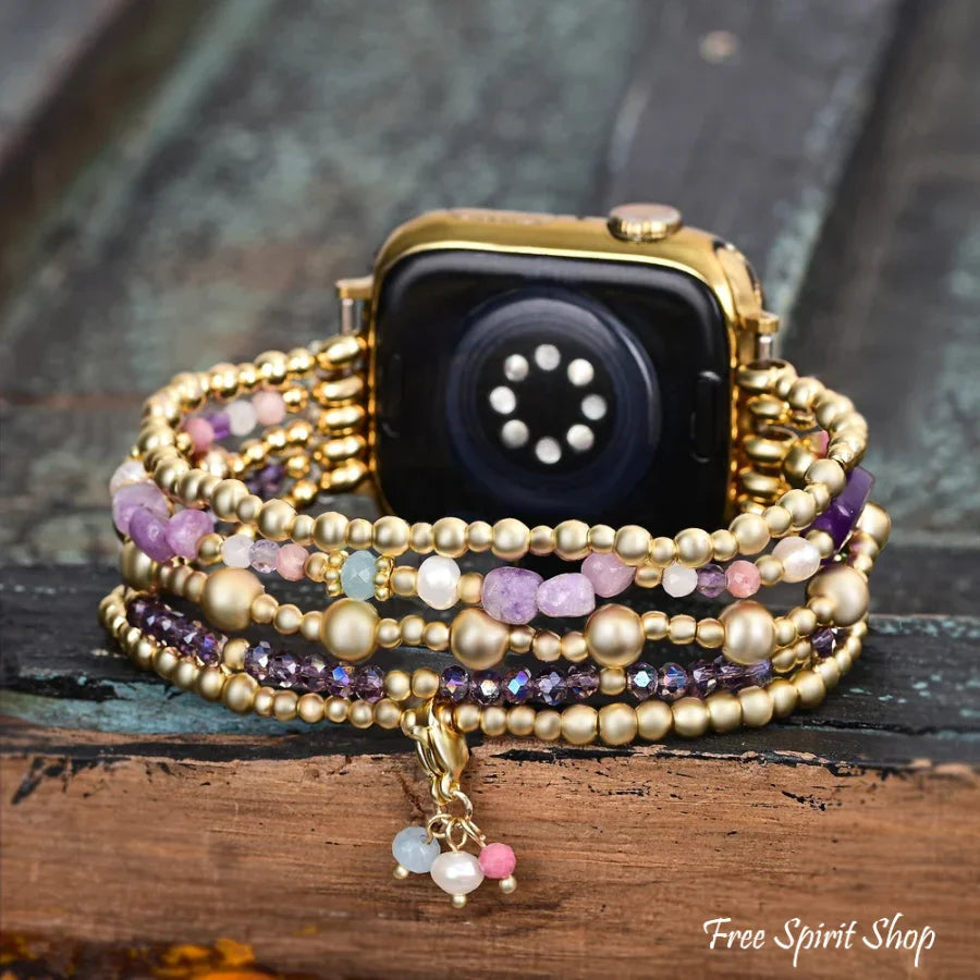 Purple Amethyst Beaded Apple Watch Band Smartwatch Band / Strap > Gemstone Bead Watch Band > Beaded Apple Watch Band
