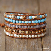 Natural Agate Jasper & Howlite Stone Leather Wrap Bracelet Jewelry > Gemstone Bead