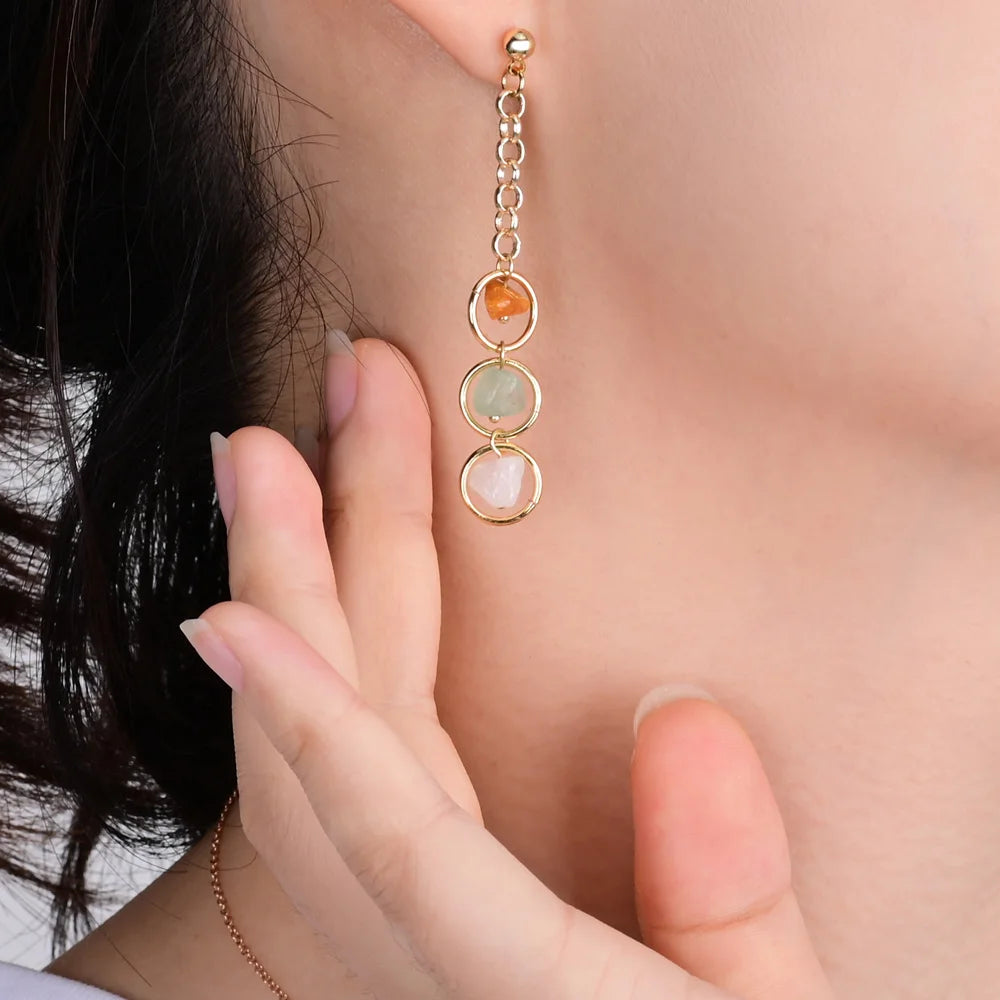 3 Natural Stone Mismatched Drop Earrings
