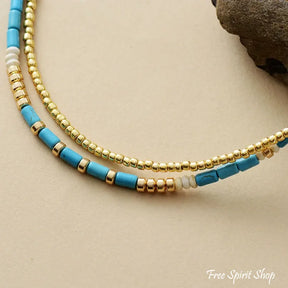 Turquoise & Gold Bead Two-Layer Choker