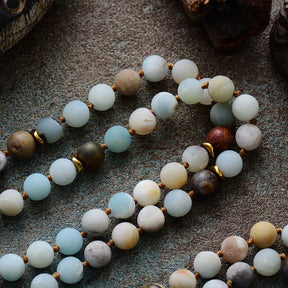 108 Natural Amazonite & Jasper Mala Bead Necklace
