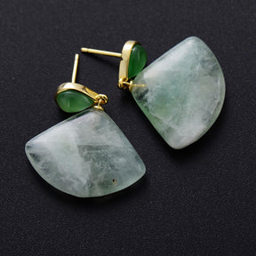Natural Green Quartz Crystal Geometric Earrings
