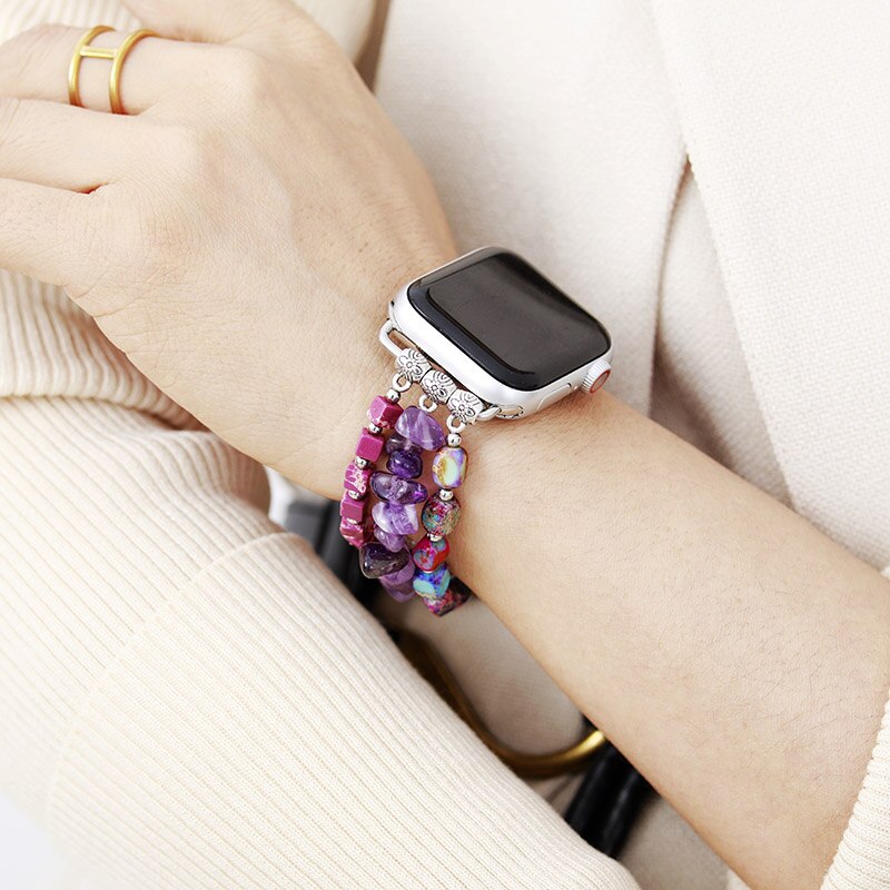Amethyst & Purple Jasper Elastic Beaded Apple Watch Band