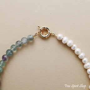 Fluorite & Freshwater Pearl Choker – Clarity & Grace Fluorite & Pearls Jewelry > Gemstone Bead Necklace