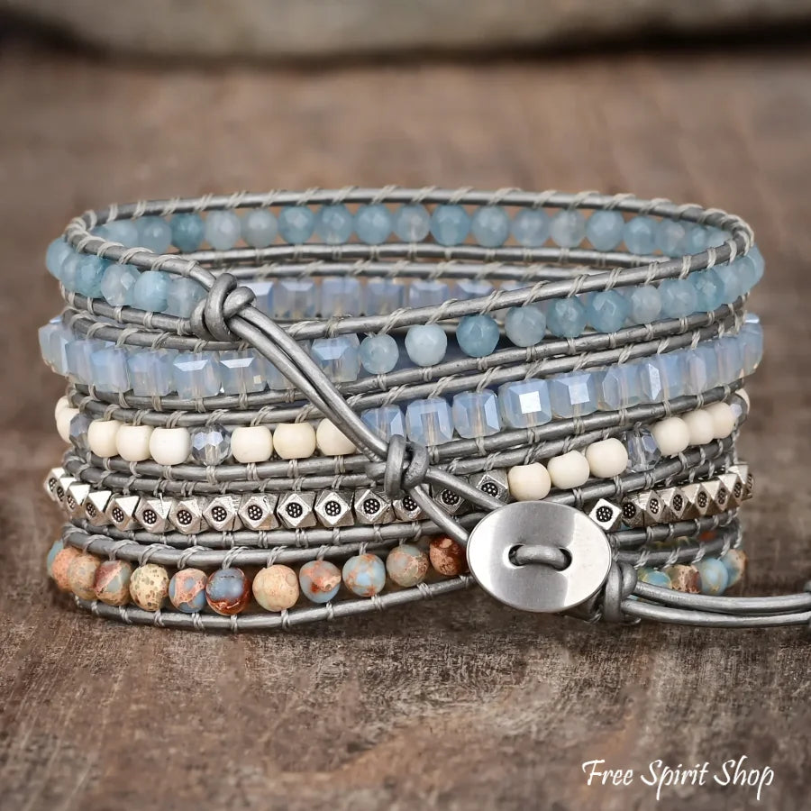 Natural Blue Topaz & King Jasper Wrap Bracelet Jewelry > Gemstone Bead