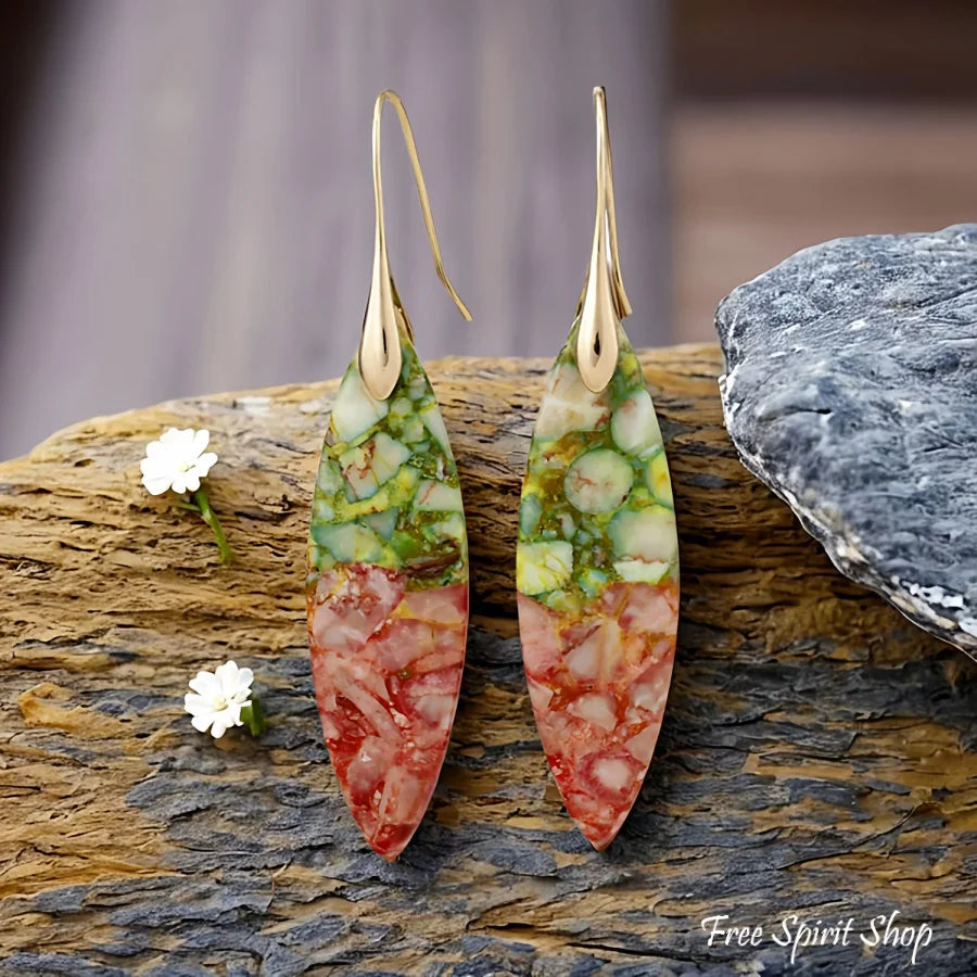 Blue Jasper Leaf Earrings - Jewelry > Earrings > Gemstone Earrings